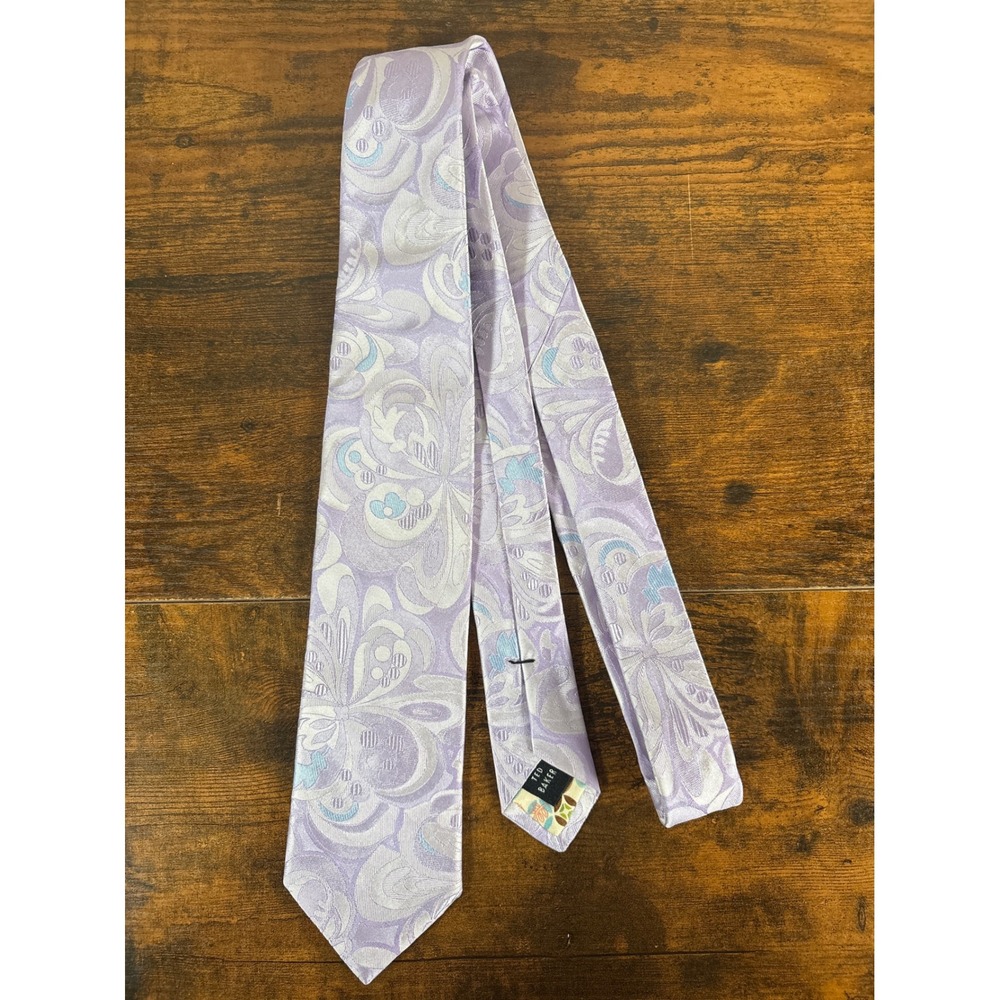 Ted Baker London Lavender Silk Paisley Floral Jacquard Necktie Light Blue Accent
